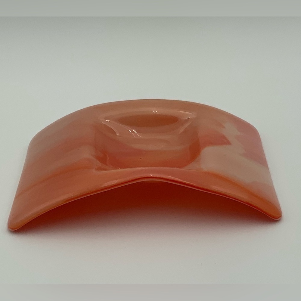 Retro Orange & Cream Swirl Fused Art Glass Arched Trinket Dish